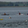 The unlimited kayak class lined up for the start so I took a spot that gave me a good line for the hole shot. Although the Essex is a wide...