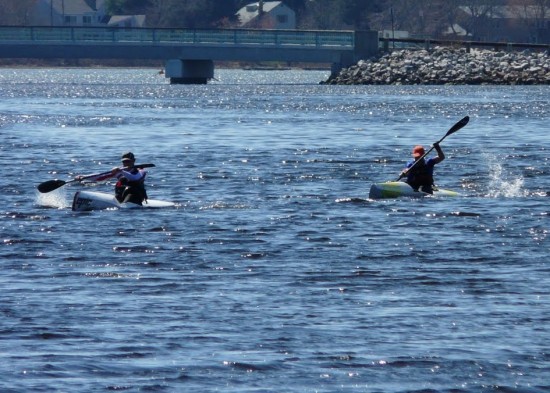 Tim in my old v12 and Wesley in Uno, 2010 Narrow River Race 12 miles