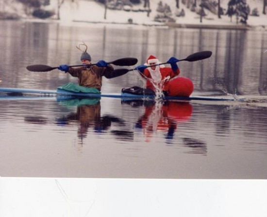 Razz and Rob in1997 on Bear lake MI. Quote from Razz's facebook:" We did a few laps, and kids came down to water to thank Santa for their presents. I remember doing a lot of waving while my reindeer did all the work. Good times. ( not sure why the boat is so low in the water, we where skinny and in shape back then)".