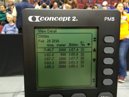 Very slow time. Over my 12 years I averaged 7:20. 3rd 500m painfully slow! I even lowered the drag factor (resistance) knowing my I would be slower today.